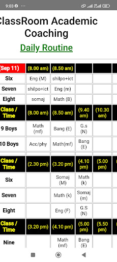 ClassRoom Daily Routine