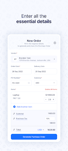 Purchase Order Generator -Zoho Screen 2
