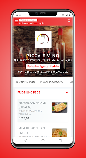 Android application Pizza e Vino screenshort