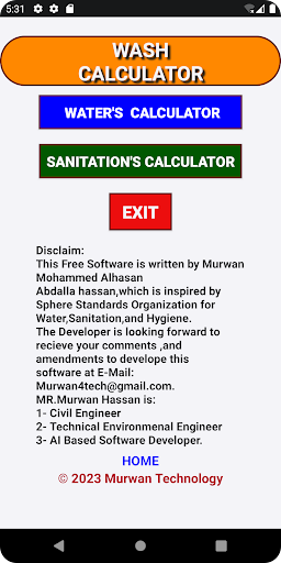 Android application WASH Calculator screenshort