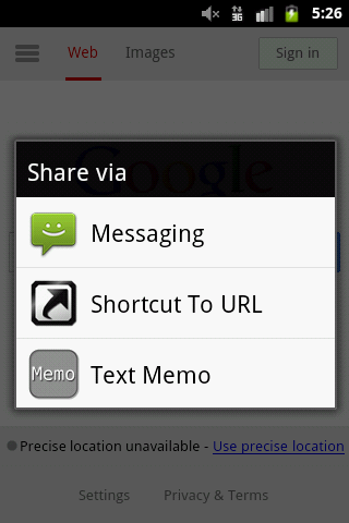 Android application Shortcut To URL screenshort