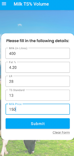 Raw Milk Calculations Screen 2