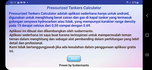 Pressurized Tankers Calculator Screen 2