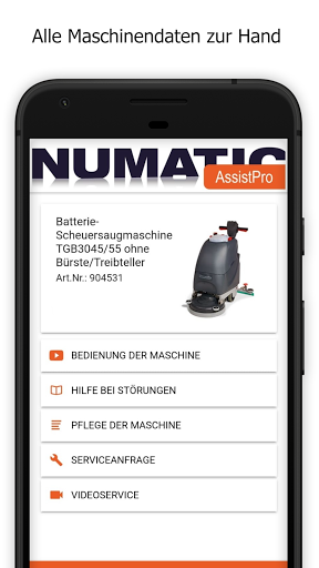 Android application Numatic AssistPro screenshort