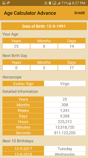 Age Calculator Advance Screen 2