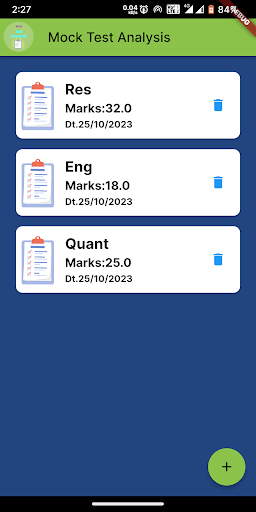Android application Mock Test Analysis screenshort