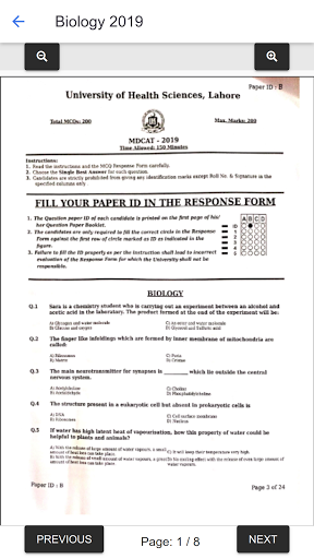 MDCAT Past Papers Screen 3