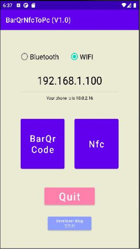 Android application BarQrNfcToPc(phone=reader=>PC) screenshort