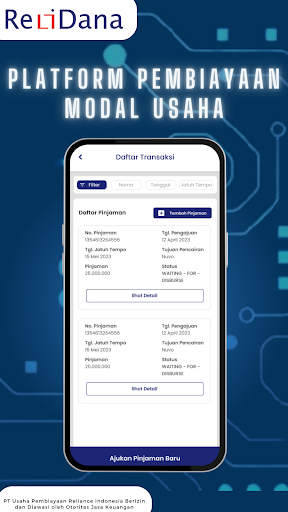 Android application Reli Dana Usaha screenshort