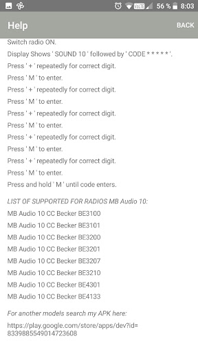 RADIO CODE for AUDIO 10 CC Screen 3