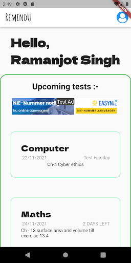 RemindU:Test reminder for M.G. Screen 3