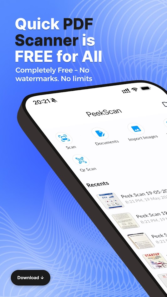 #1. PeekScan - Quick PDF Scanner (Android) Oleh: TechSpire Labs Inc