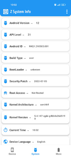 Device Info - System & HW Info Screen 2
