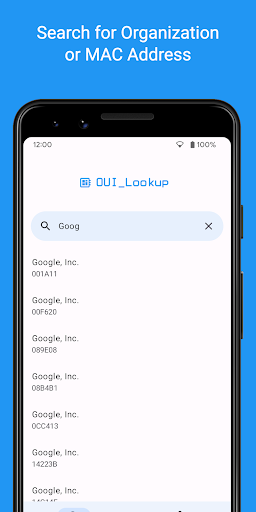 Android application OUI Lookup and Database screenshort