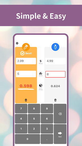 Shopping Unit Price Calculator Screen 3