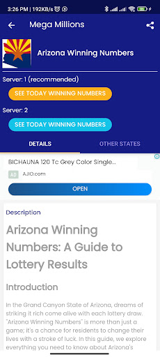 Mega Millions Result - Numbers Screen 3