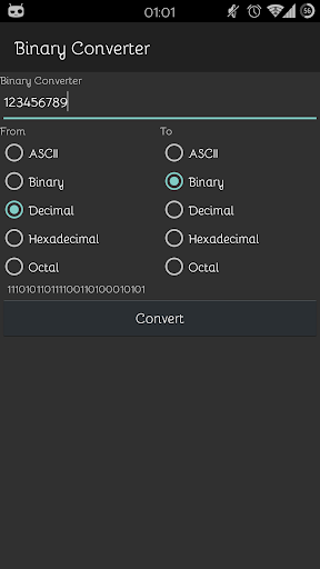 Android application Binary Converter screenshort