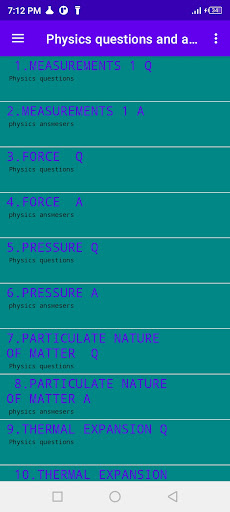 Android application Physics questions and answers screenshort