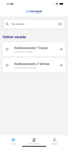 Android application Sonepar Asiakasvarasto screenshort
