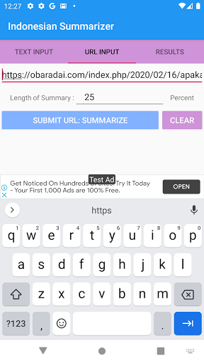 Android application Indonesian Text Summarizer screenshort