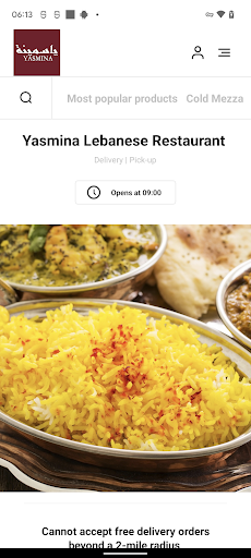 Android application Yasmina Lebanese Restaurant screenshort