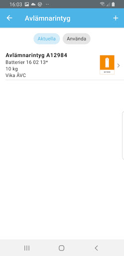 Android application Verksamhetsavfall screenshort