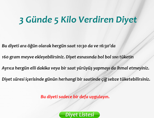 3 Günde 5 Kilo Diyeti