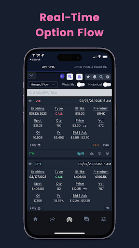 Android application WhaleStream Option Flow screenshort