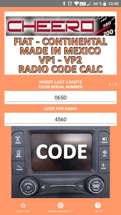 RADIO CODE for FIAT VP2 MEXICO - 2.0.4 - (Android)