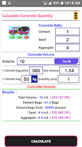 Concrete Calculator (Cement,Sand,Aggregate,Cost)