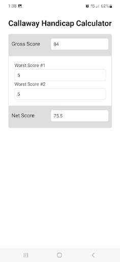 Callaway Handicap Calculator Screen 3