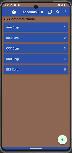 Android application Accounts List screenshort