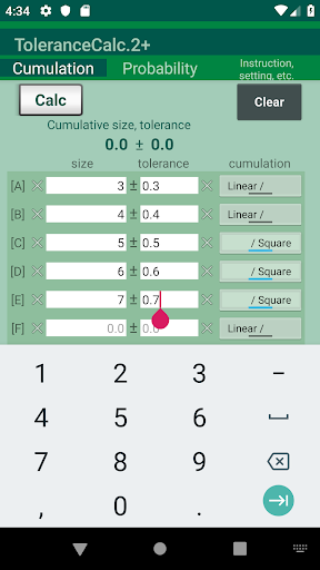 Android application Tolerance Calculator 2+ screenshort