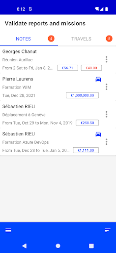 Android application Validate reports and missions screenshort