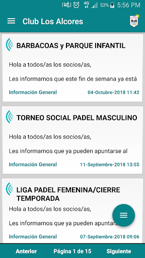 Android application Club Los Alcores screenshort