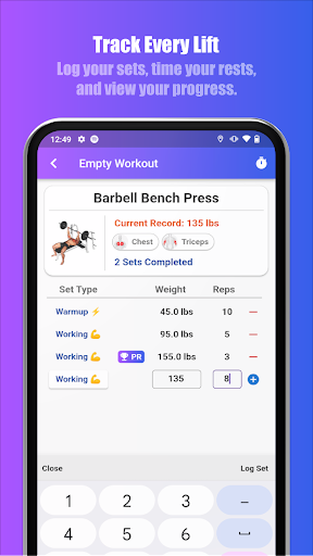 Android application Bench Gym Log: Workout Tracker screenshort