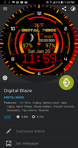 Digital Blaze HUD Watch Face Screen 2
