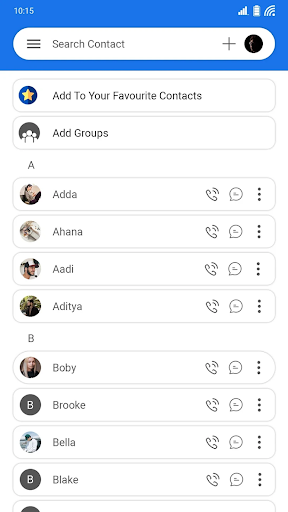 Screenshot of Contacts app for Android