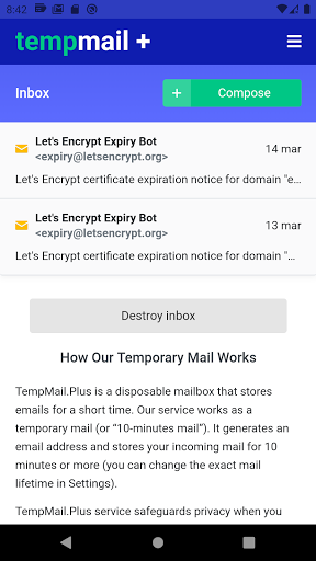 TempMail+ Screen 2