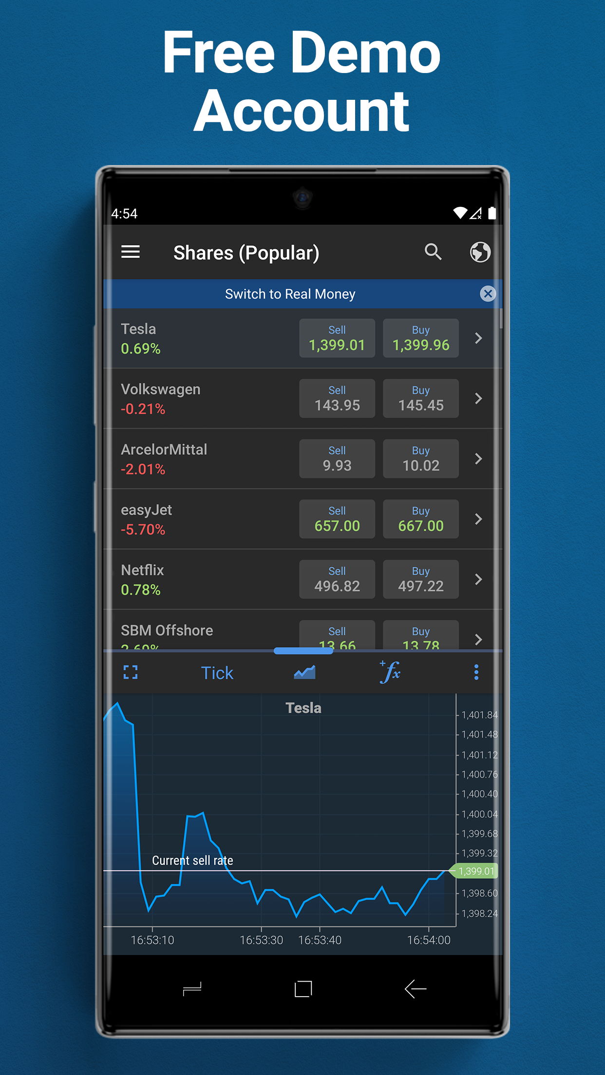 Android application Plus500 Trading screenshort