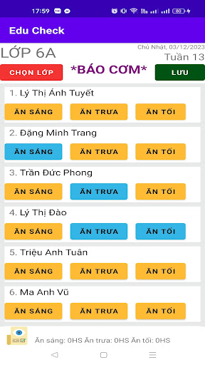 Android application Điểm danh và quản lý bán trú screenshort