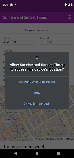 Android application Sunrise and Sunset Times screenshort