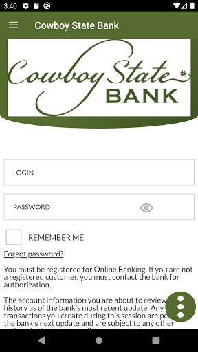 Android application Cowboy State Bank Mobile screenshort
