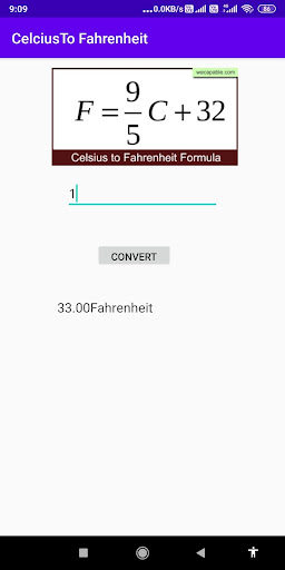 Convert Celsius to Fahrenheit Screen 2