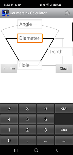 Android application Countersink Calculator screenshort