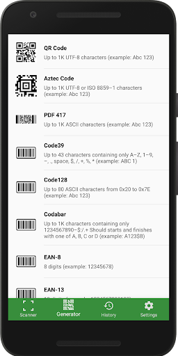 Barcode QR Scanner & Generator Screen 2
