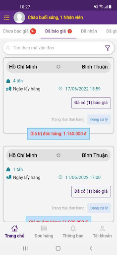Android application Vận tải siêu tốc - Nhân Viên screenshort