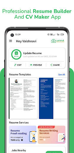 Android application Online AI Resume CV Builder screenshort