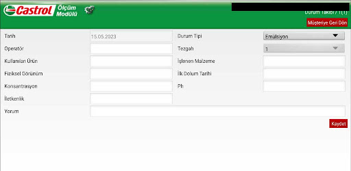 Castrol Ölçüm Modülü Screen 2