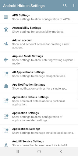 Android application Android Hidden Settings screenshort